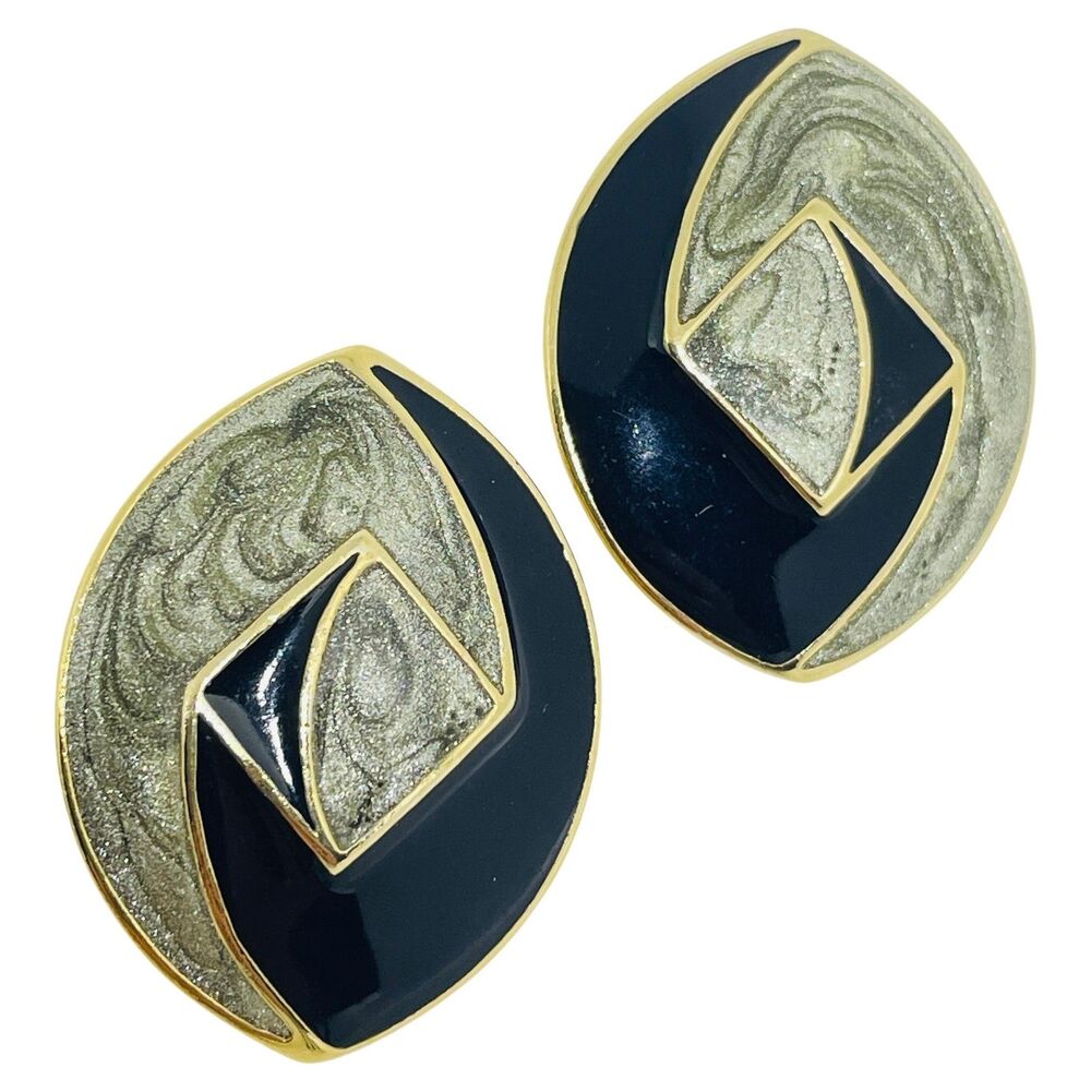 TRIFARI signed vintage gold tone enamel designer post earrings